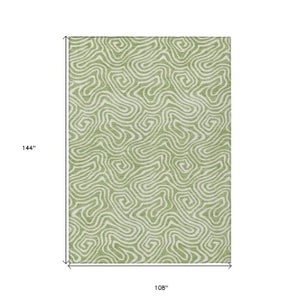 Homeroots 3' Artichoke Green And Ivory Abstract Washable Area Rug For Indoor And Outdoor Spaces, Durable Design 9' X 12' Polyester 599686