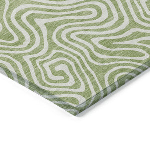 Homeroots 3' Artichoke Green And Ivory Abstract Washable Area Rug For Indoor And Outdoor Spaces, Durable Design 9' X 12' Polyester 599686