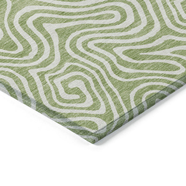 Homeroots 3' Artichoke Green And Ivory Abstract Washable Area Rug For Indoor And Outdoor Spaces, Durable Design 9' X 12' Polyester 599686