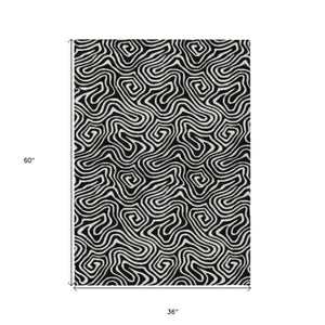 Homeroots 3' Artichoke Green And Ivory Abstract Washable Area Rug For Indoor And Outdoor Spaces, Durable Design 3' X 5' Polyester 599688