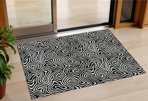 Homeroots 3' Artichoke Green And Ivory Abstract Washable Area Rug For Indoor And Outdoor Spaces, Durable Design 3' X 5' Polyester 599688