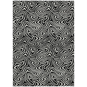 Homeroots 3' Artichoke Green And Ivory Abstract Washable Area Rug For Indoor And Outdoor Spaces, Durable Design 5' X 8' Polyester 599689