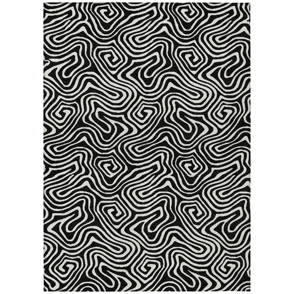 Homeroots 3' Artichoke Green And Ivory Abstract Washable Area Rug For Indoor And Outdoor Spaces, Durable Design 5' X 8' Polyester 599689