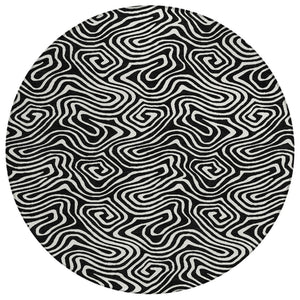 HomeRoots 5' Black and Ivory Abstract Area Rug – Stylish, Washable, Stain-Resistant for Indoor and Outdoor Use 8' Round 599690