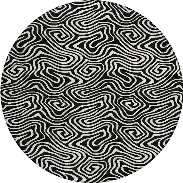 Homeroots 3' Artichoke Green And Ivory Abstract Washable Area Rug For Indoor And Outdoor Spaces, Durable Design 8' Round Polyester 599690