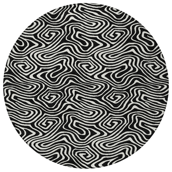 Homeroots 3' Artichoke Green And Ivory Abstract Washable Area Rug For Indoor And Outdoor Spaces, Durable Design 8' Round Polyester 599690