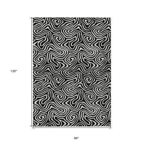 Homeroots 3' Artichoke Green And Ivory Abstract Washable Area Rug For Indoor And Outdoor Spaces, Durable Design 8' X 10' Polyester 599691