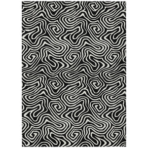 HomeRoots 5' Black and Ivory Abstract Area Rug – Stylish, Washable, Stain-Resistant for Indoor and Outdoor Use 8' X 10' 599691