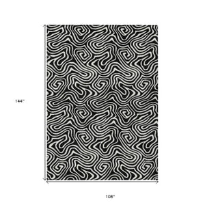 Homeroots 3' Artichoke Green And Ivory Abstract Washable Area Rug For Indoor And Outdoor Spaces, Durable Design 9' X 12' Polyester 599692