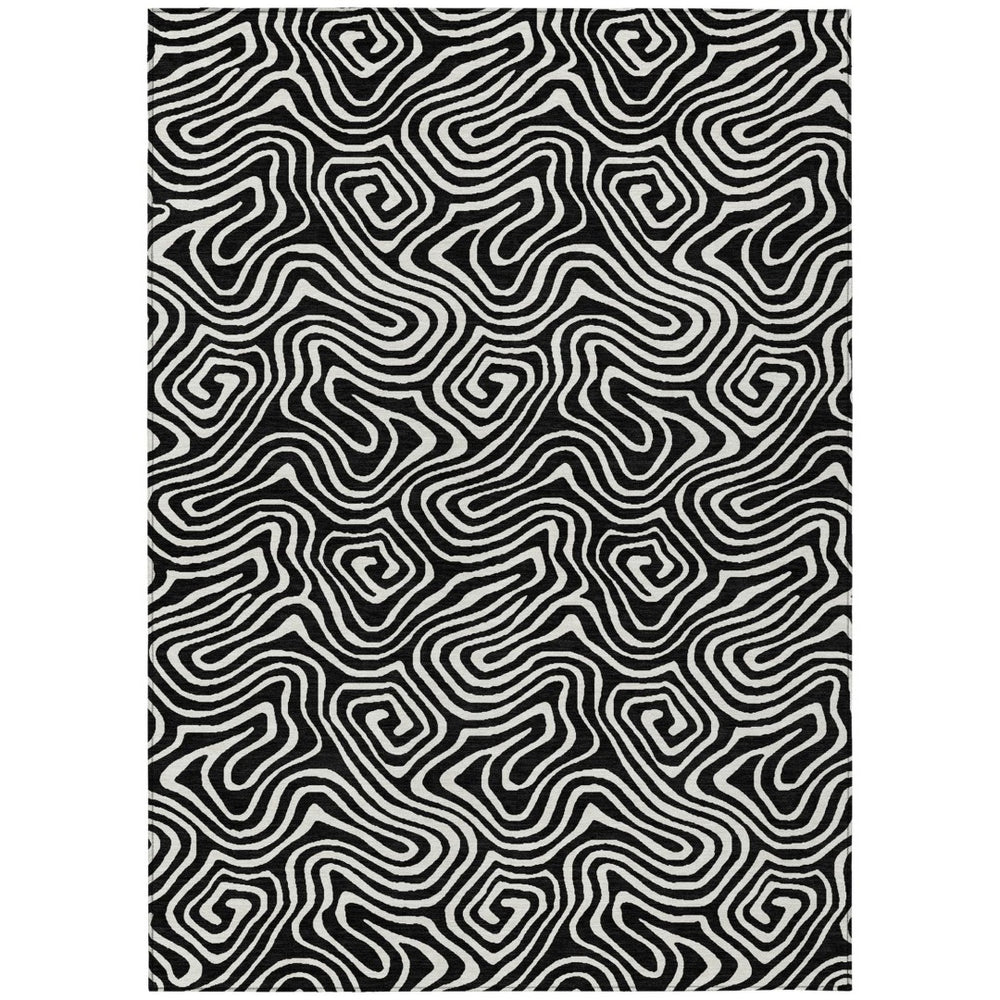HomeRoots 9' X 12' Black And Ivory Abstract Area Rug – Stylish, Washable, Durable for Indoor & Outdoor Spaces 599692
