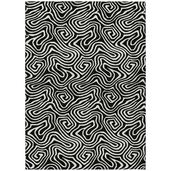 HomeRoots 5' Black and Ivory Abstract Area Rug – Stylish, Washable, Stain-Resistant for Indoor and Outdoor Use 10' X 14' 599693