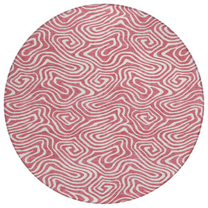 HomeRoots 5' Blush and Ivory Abstract Area Rug - Stylish, Washable, Durable Design for Indoor & Outdoor Spaces 8' Round 599696