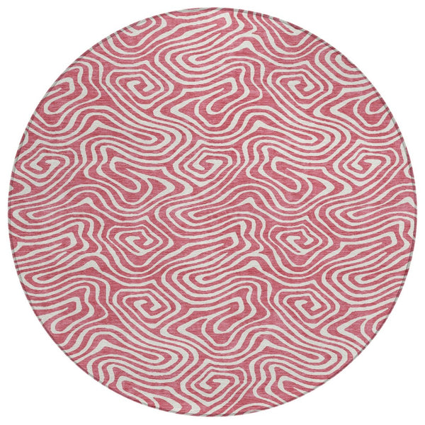 HomeRoots 5' Blush and Ivory Abstract Area Rug - Stylish, Washable, Durable Design for Indoor & Outdoor Spaces 8' Round 599696