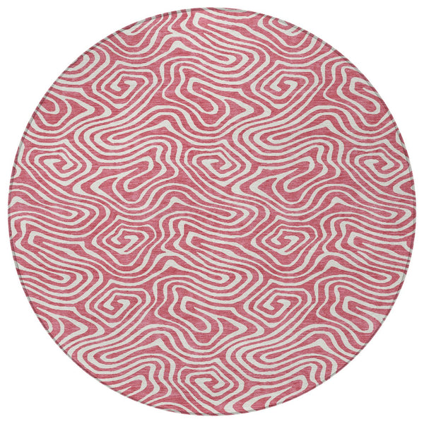 Homeroots 3' Artichoke Green And Ivory Abstract Washable Area Rug For Indoor And Outdoor Spaces, Durable Design 8' Round Polyester 599696