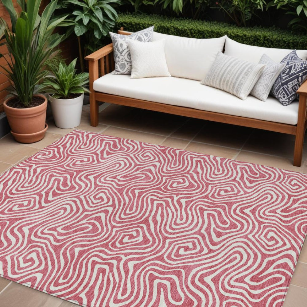 HomeRoots 9' X 12' Blush & Ivory Abstract Area Rug - Stylish, Washable, Indoor/Outdoor, Durable & Easy Care! 599698