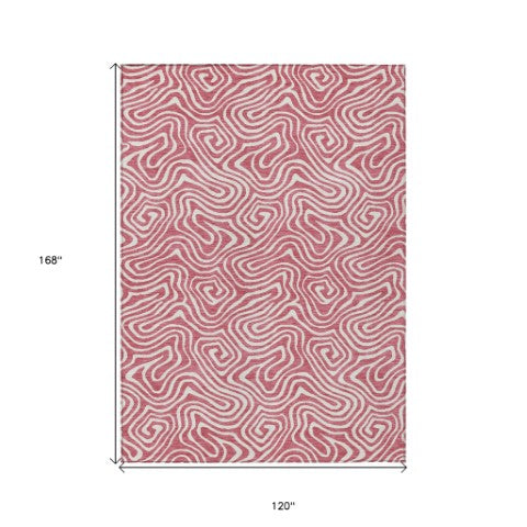 Homeroots 3' Artichoke Green And Ivory Abstract Washable Area Rug For Indoor And Outdoor Spaces, Durable Design 10' X 14' Polyester 599699