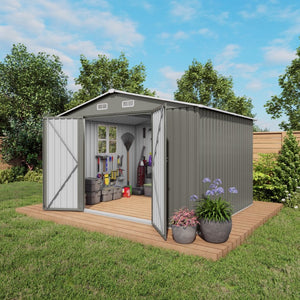 English Elm 10 X 8 Ft Galvanized Steel Outdoor Shed with Lockable Doors and Vented Window W3213S00003