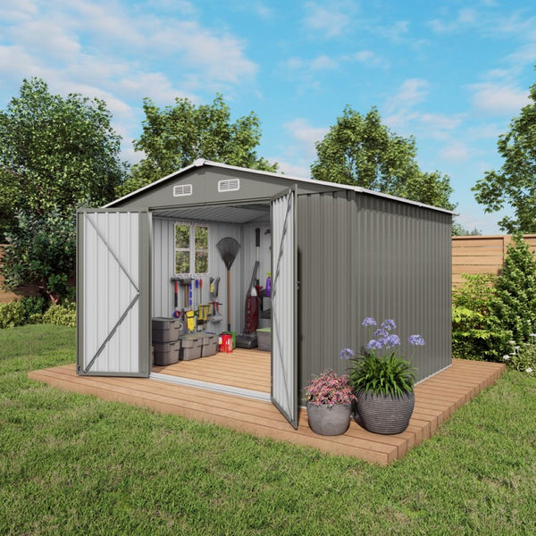 English Elm 10 X 8 Ft Galvanized Steel Outdoor Shed with Lockable Doors and Vented Window W3213S00003