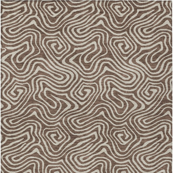 Homeroots 3' Artichoke Green And Ivory Abstract Washable Area Rug For Indoor And Outdoor Spaces, Durable Design 5' X 8' Polyester 599701