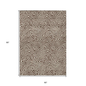 Homeroots 3' Artichoke Green And Ivory Abstract Washable Area Rug For Indoor And Outdoor Spaces, Durable Design 5' X 8' Polyester 599701