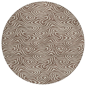 HomeRoots 5' Versatile Brown and Beige Abstract Washable Area Rug for Indoor and Outdoor Durability and Style 8' Round 599702