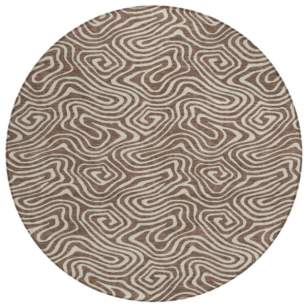 HomeRoots 5' Versatile Brown and Beige Abstract Washable Area Rug for Indoor and Outdoor Durability and Style 8' Round 599702
