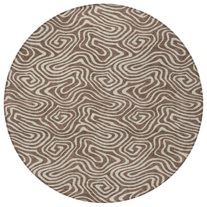 Homeroots 3' Artichoke Green And Ivory Abstract Washable Area Rug For Indoor And Outdoor Spaces, Durable Design 8' Round Polyester 599702