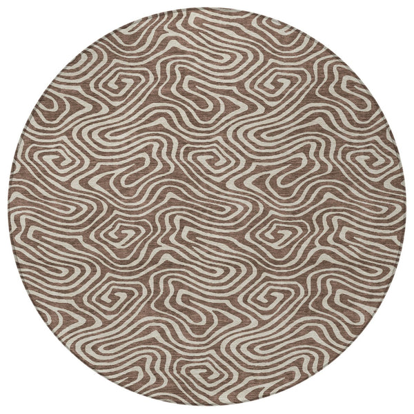 Homeroots 3' Artichoke Green And Ivory Abstract Washable Area Rug For Indoor And Outdoor Spaces, Durable Design 8' Round Polyester 599702
