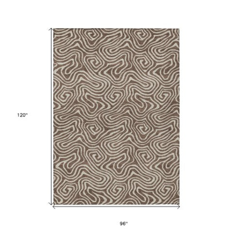 Homeroots 3' Artichoke Green And Ivory Abstract Washable Area Rug For Indoor And Outdoor Spaces, Durable Design 8' X 10' Polyester 599703