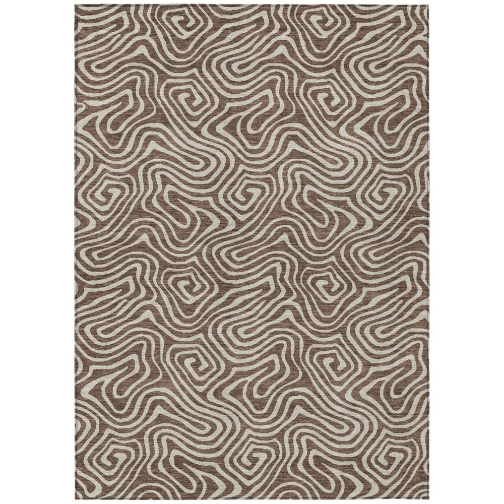 HomeRoots 9' X 12' Brown and Beige Abstract Area Rug – Stylish, Washable, Durable for Indoor & Outdoor Spaces 599704