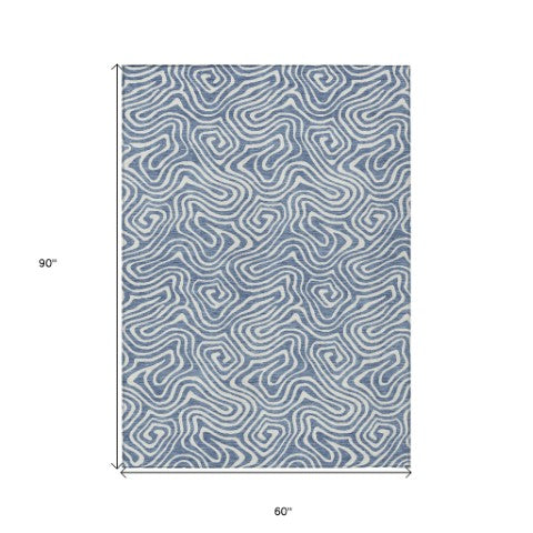 Homeroots 3' Artichoke Green And Ivory Abstract Washable Area Rug For Indoor And Outdoor Spaces, Durable Design 5' X 8' Polyester 599707