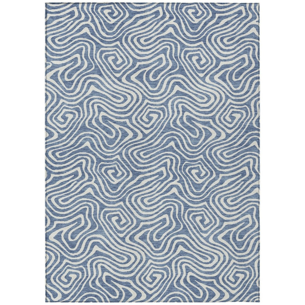 HomeRoots 5' Denim Blue and Ivory Abstract Indoor Outdoor Area Rug – Stylish, Durable, and Washable Design 5' X 8' 599707