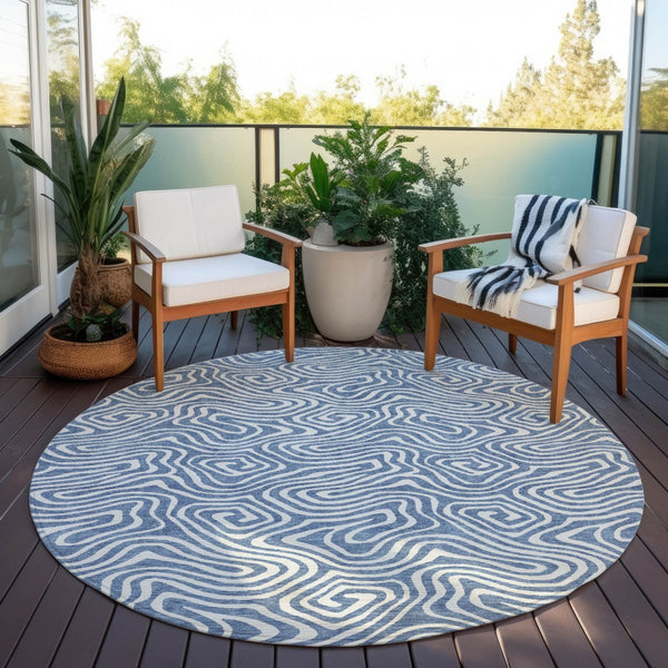 Homeroots 3' Artichoke Green And Ivory Abstract Washable Area Rug For Indoor And Outdoor Spaces, Durable Design 8' Round Polyester 599708