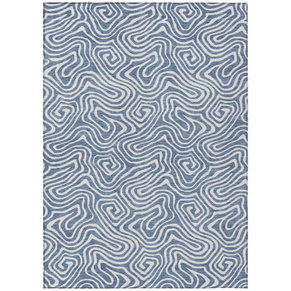 HomeRoots 5' Denim Blue and Ivory Abstract Indoor Outdoor Area Rug – Stylish, Durable, and Washable Design 8' X 10' 599709