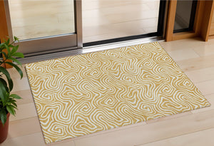 Homeroots 3' Artichoke Green And Ivory Abstract Washable Area Rug For Indoor And Outdoor Spaces, Durable Design 3' X 5' Polyester 599712