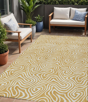 Homeroots 3' Artichoke Green And Ivory Abstract Washable Area Rug For Indoor And Outdoor Spaces, Durable Design 5' X 8' Polyester 599713