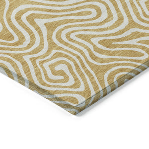 Homeroots 3' Artichoke Green And Ivory Abstract Washable Area Rug For Indoor And Outdoor Spaces, Durable Design 5' X 8' Polyester 599713