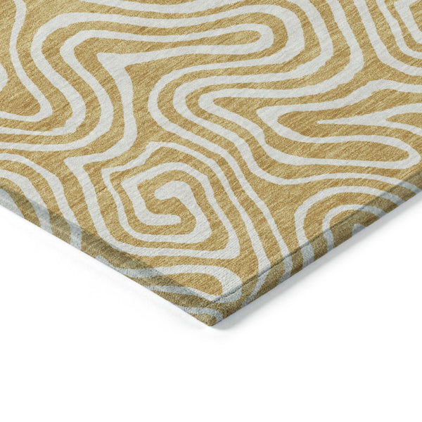 Homeroots 3' Artichoke Green And Ivory Abstract Washable Area Rug For Indoor And Outdoor Spaces, Durable Design 5' X 8' Polyester 599713