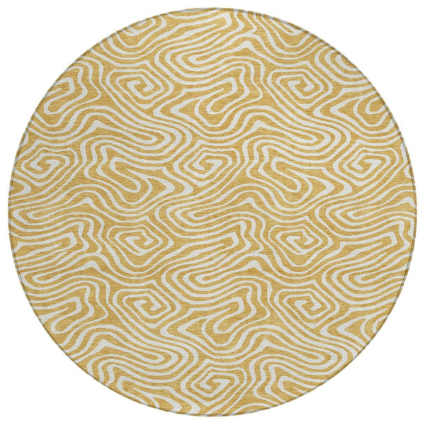 HomeRoots 5' Gold and Ivory Abstract Area Rug - Durable, Washable, Stylish for Indoor and Outdoor Spaces 8' Round 599714