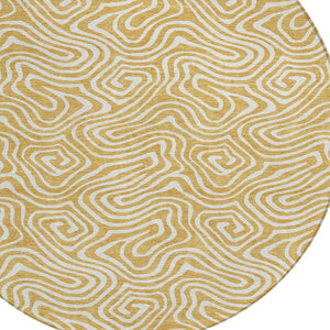 Homeroots 3' Artichoke Green And Ivory Abstract Washable Area Rug For Indoor And Outdoor Spaces, Durable Design 8' Round Polyester 599714