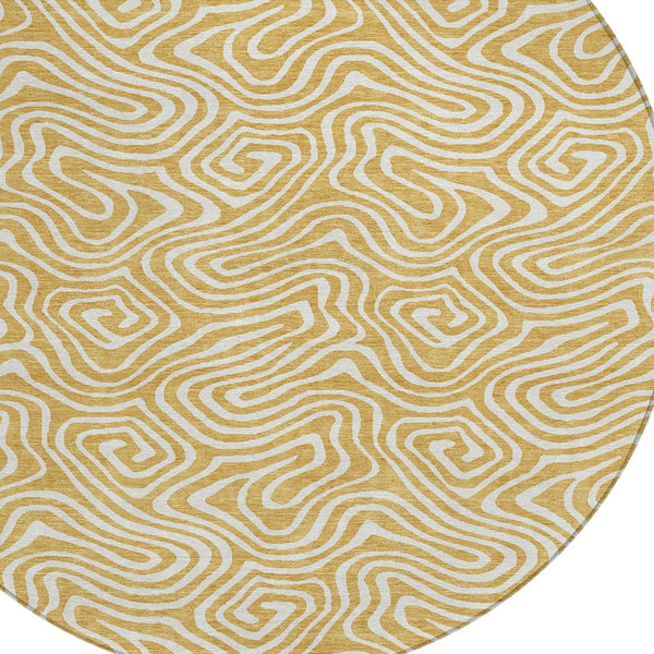 Homeroots 3' Artichoke Green And Ivory Abstract Washable Area Rug For Indoor And Outdoor Spaces, Durable Design 8' Round Polyester 599714