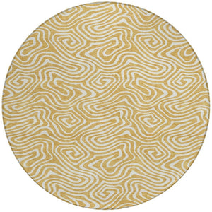 Homeroots 3' Artichoke Green And Ivory Abstract Washable Area Rug For Indoor And Outdoor Spaces, Durable Design 8' Round Polyester 599714