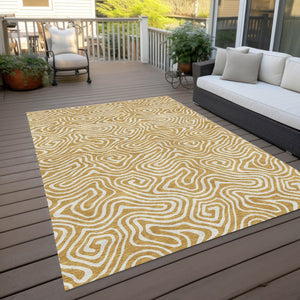 Homeroots 3' Artichoke Green And Ivory Abstract Washable Area Rug For Indoor And Outdoor Spaces, Durable Design 9' X 12' Polyester 599716