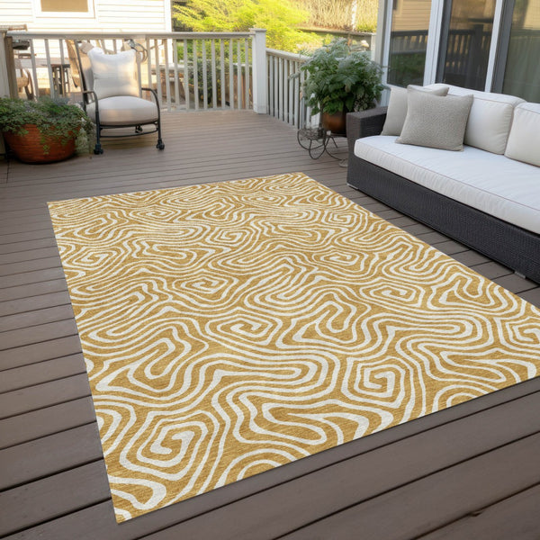 Homeroots 3' Artichoke Green And Ivory Abstract Washable Area Rug For Indoor And Outdoor Spaces, Durable Design 9' X 12' Polyester 599716