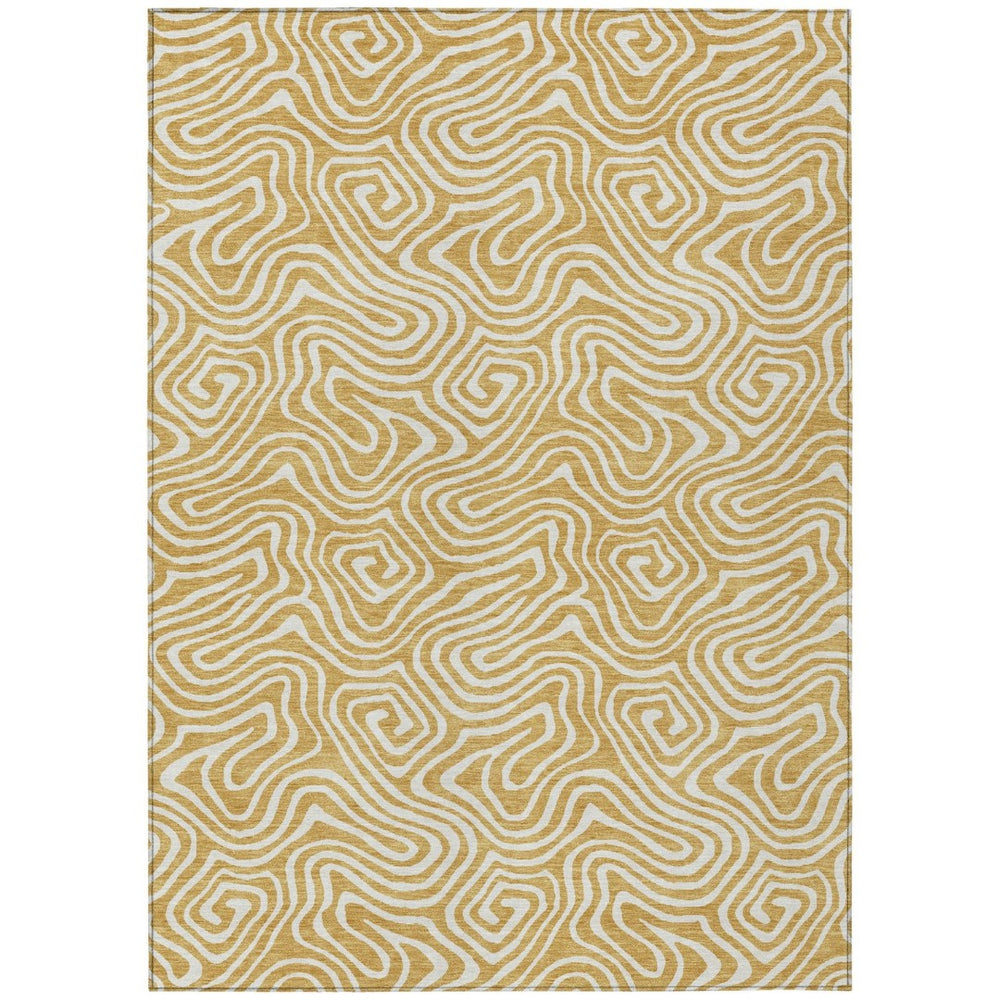 HomeRoots 9' X 12' Gold and Ivory Abstract Area Rug - Stylish, Washable, Durable for Indoor & Outdoor Spaces 599716