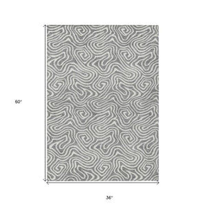 Homeroots 3' Artichoke Green And Ivory Abstract Washable Area Rug For Indoor And Outdoor Spaces, Durable Design 3' X 5' Polyester 599718