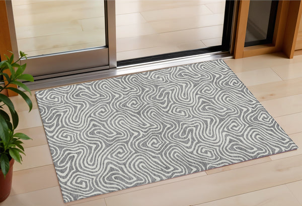 Homeroots 3' Artichoke Green And Ivory Abstract Washable Area Rug For Indoor And Outdoor Spaces, Durable Design 3' X 5' Polyester 599718