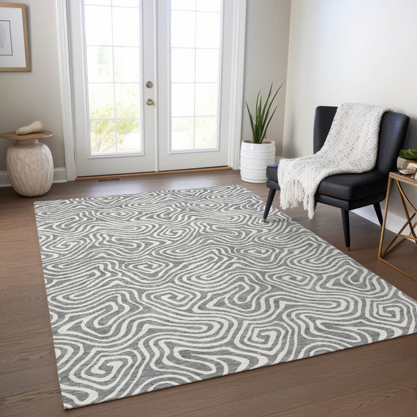 Homeroots 3' Artichoke Green And Ivory Abstract Washable Area Rug For Indoor And Outdoor Spaces, Durable Design 3' X 5' Polyester 599718
