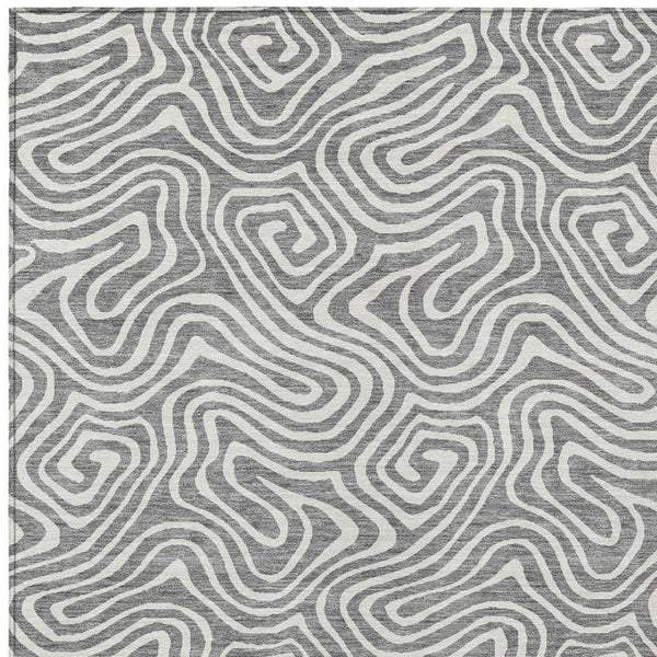 Homeroots 3' Artichoke Green And Ivory Abstract Washable Area Rug For Indoor And Outdoor Spaces, Durable Design 5' X 8' Polyester 599719