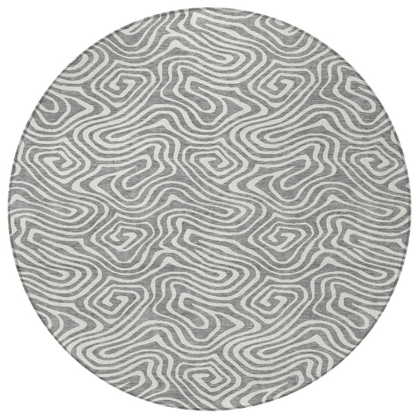 Homeroots 3' Artichoke Green And Ivory Abstract Washable Area Rug For Indoor And Outdoor Spaces, Durable Design 8' Round Polyester 599720